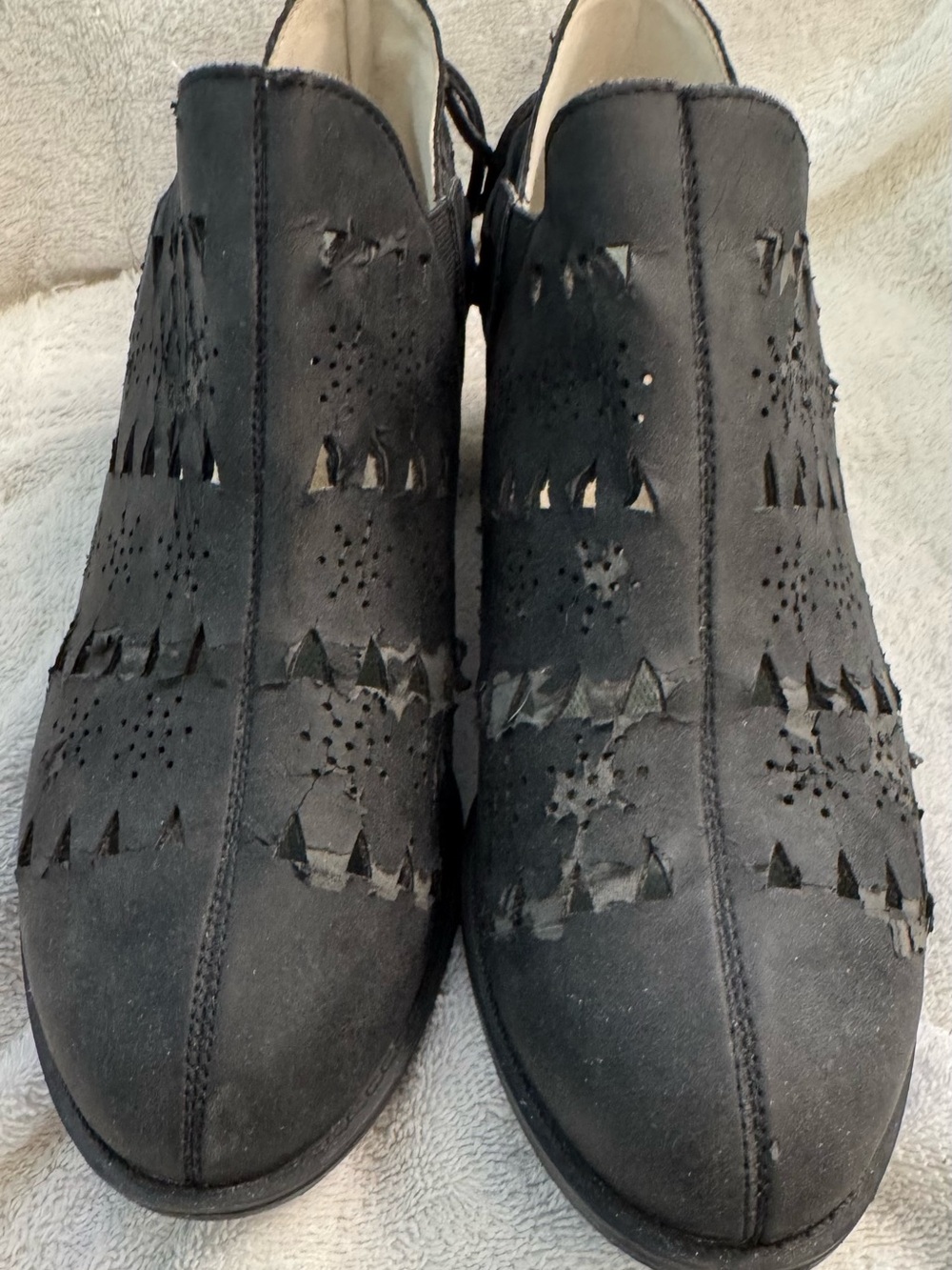 Jambu Black Suede Laser-Cut Slip-On Mules
